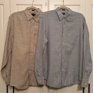 Bundle of 2 J. Crew Tailored Casual Button Down Shirts Linen Tan & Blue size M